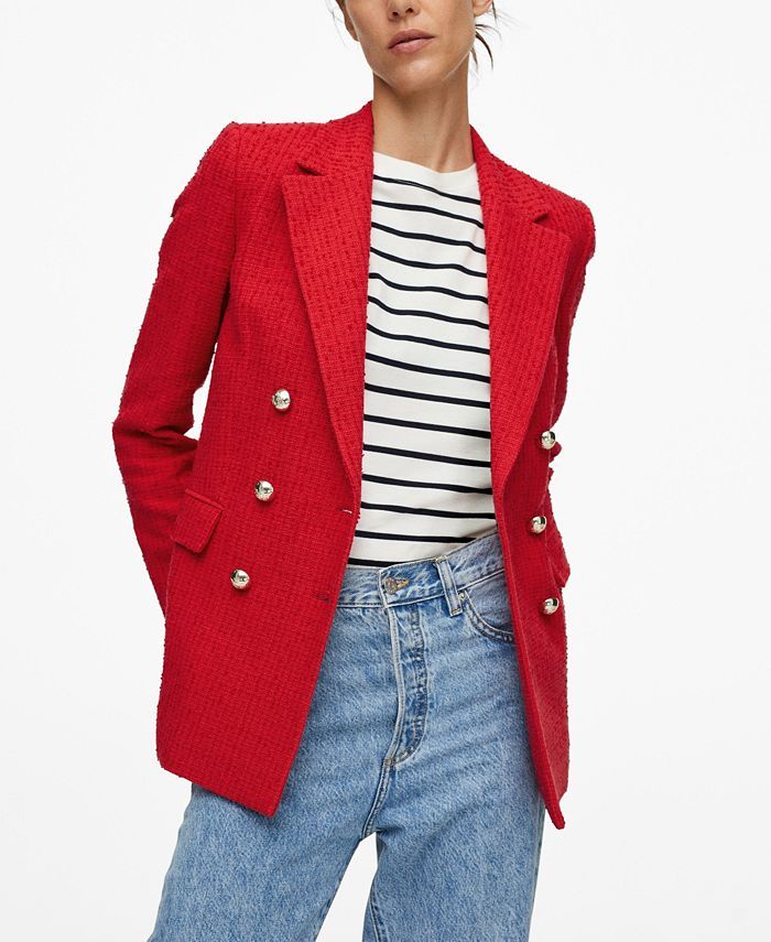 MANGO Women's Buttons Tweed Blazer & Reviews - Jackets & Blazers - Women - Macy's | Macys (US)