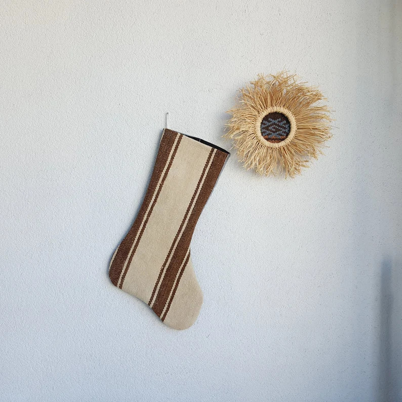 Natural Christmas Stocking Kilim Decor Socks Kilim Stocking Wall Decor Socks Christmas Sock Kilim... | Etsy (US)
