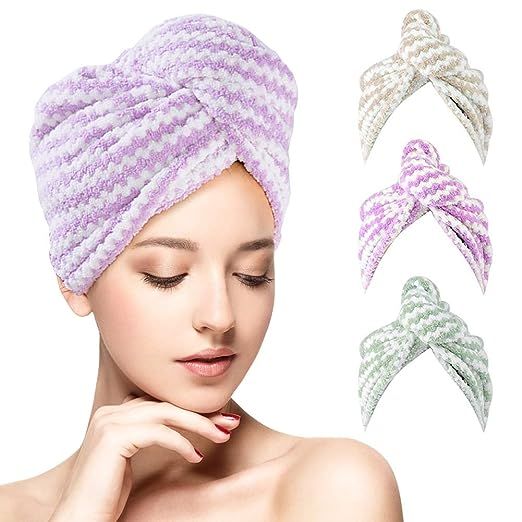 Hair Towel Wrap Turban Microfiber - Laluztop Hair Drying Towel Bath Shower Cap Head Towels With B... | Amazon (US)