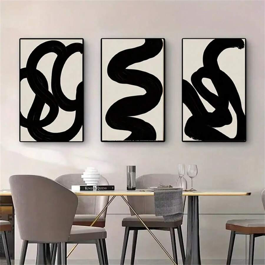 1/3pcs Minimalist Black & White Canvas Art Set - Modern Abstract Landscape Prints For Living Room... | SHEIN