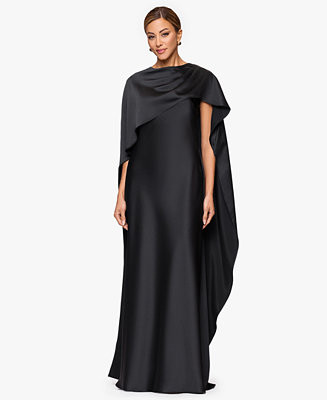 Xscape Women's Long Satin Boat Neck Dress - Black | Macy's