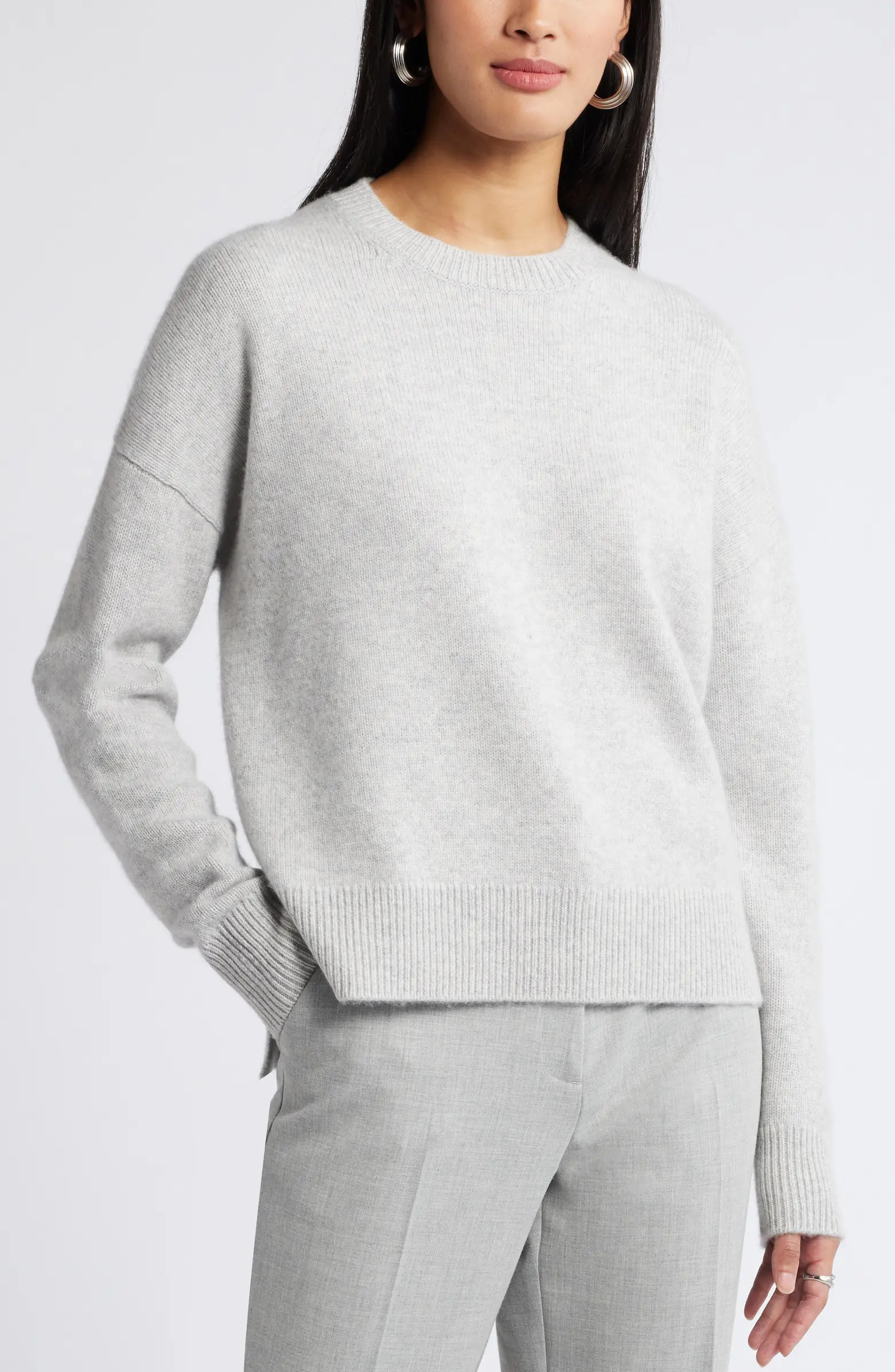 Crewneck Side Slit Wool & Cashmere Sweater | Nordstrom