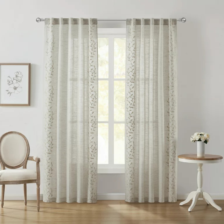 My Texas House Embroidered Floral Rod Pocket Back Tab Curtain Panel Pair, 38" x 84" | Walmart (US)