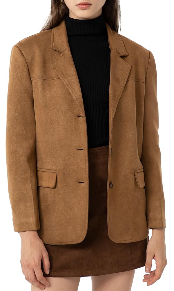 Ababalaya Women's Faux Suede Blazer Jacket 2024 Fall Fashion Outfits Casual Winter Coats | Amazon (US)