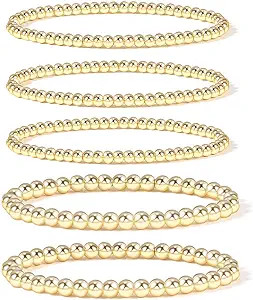 Badu Gold Bead Bracelet for Women 14K Gold Plated Bead Ball Bracelet Stretchable Elastic Hypoalle... | Amazon (US)