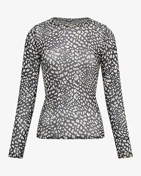 Mesh Leopard Print Long Sleeve Tee | Express | Express