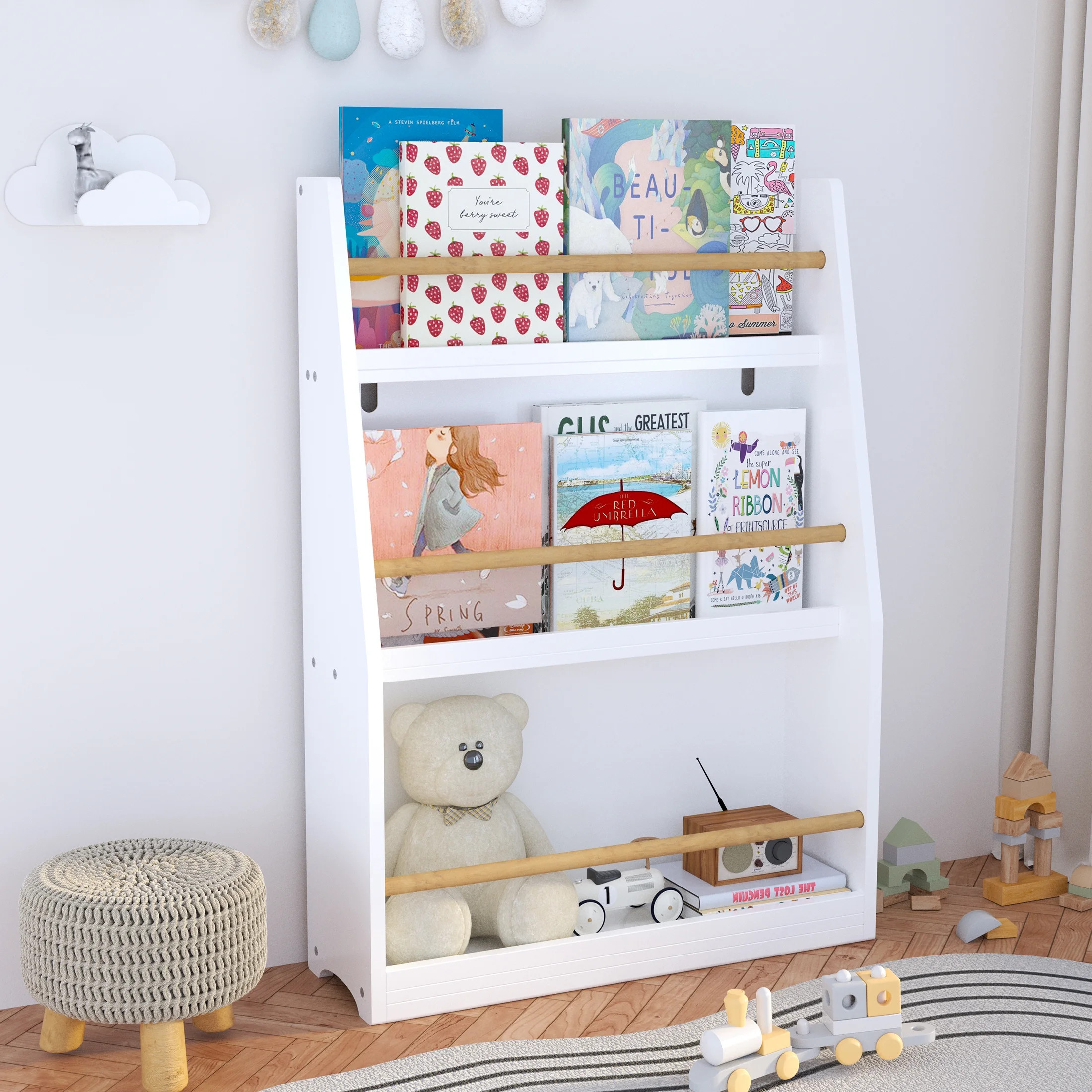 PORKISS 3 Tier Bookshelf for Kids, Wooden Kids Bookshelf, Modern Kids Bookcase for Bedroom, Playr... | Walmart (US)