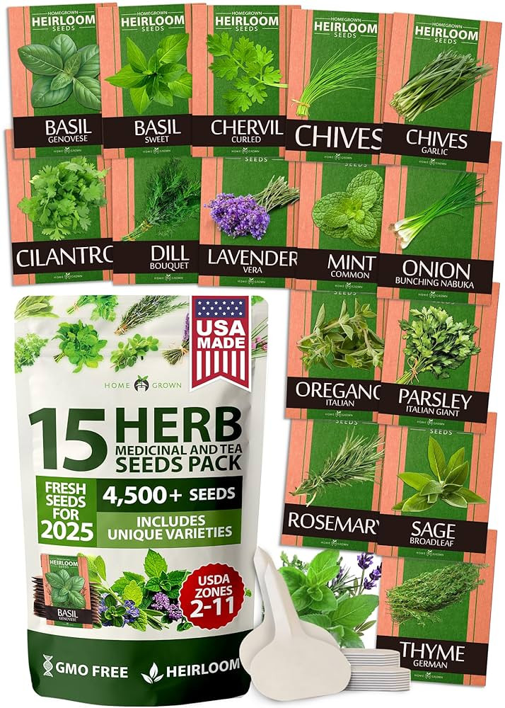 HOME GROWN 𝗨𝗦𝗔 𝗣𝗥𝗘𝗠𝗜𝗨𝗠 15 Herb Seeds 4,500+ Heirloom 𝗡𝗢𝗡-... | Amazon (US)