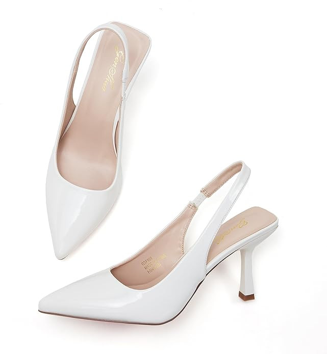 GENSHUO Women's Slingback Kitten Heel Pointed Closed Toe Stiletto Pumps Slip on Elastic Strap Wed... | Amazon (US)
