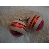 Vintage Pair Of Pink Stripped Glass Shiny Brite Christmas Ornaments, Brite | Etsy (US)
