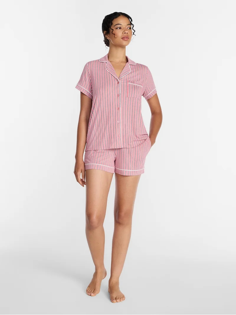 Joyspun Women's Dreamy Soft Collection Notch Collar Top and Shorts Pajama Set, 2-Piece, Sizes XS-... | Walmart (US)