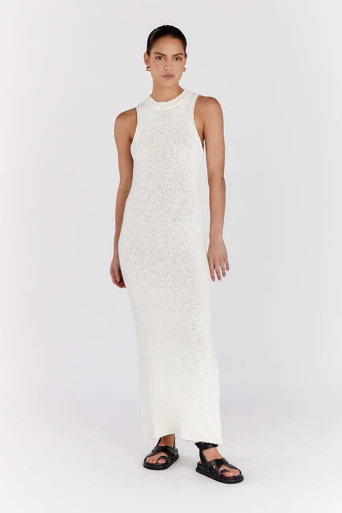 DION OFF WHITE BOUCLE CREW MAXI DRESS | DISSH