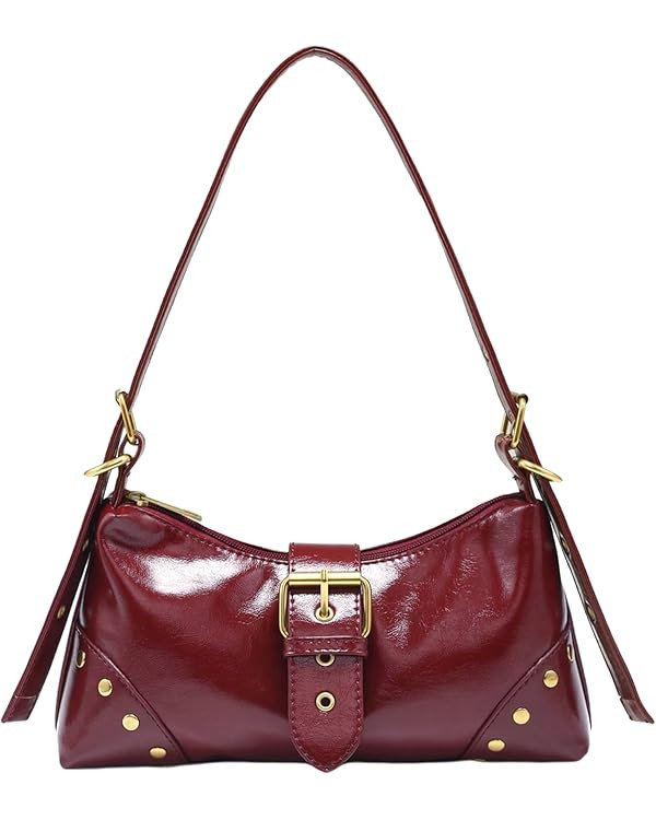 QWINEE Women's Vintage Buckle Shoulder Bag Y2K Punk PU Leather Handbag Clutch Purse | Amazon (US)