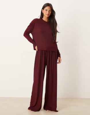 ASOS DESIGN mix & match rib loungewear in burgundy | ASOS (Global)