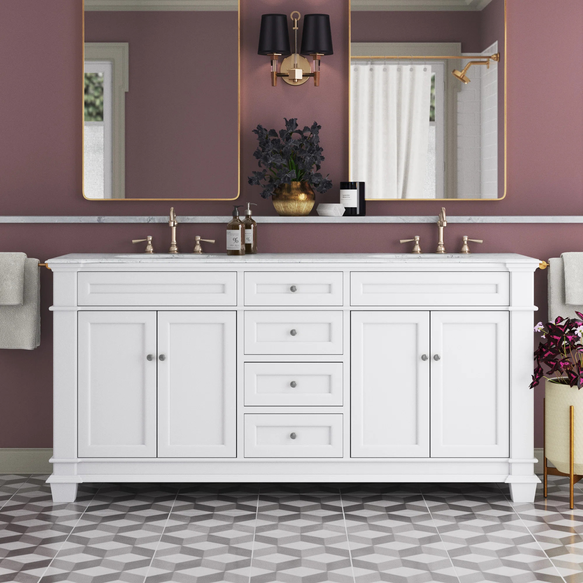 Lydie 72'' Double Bathroom Vanity with Marble Top | Wayfair North America