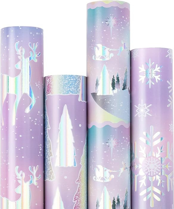 RUSPEPA Pastel Christmas Wrapping Paper Set, Jumbo Roll, Dreamy Reindeer, Snowflake, Winter Tree ... | Amazon (US)