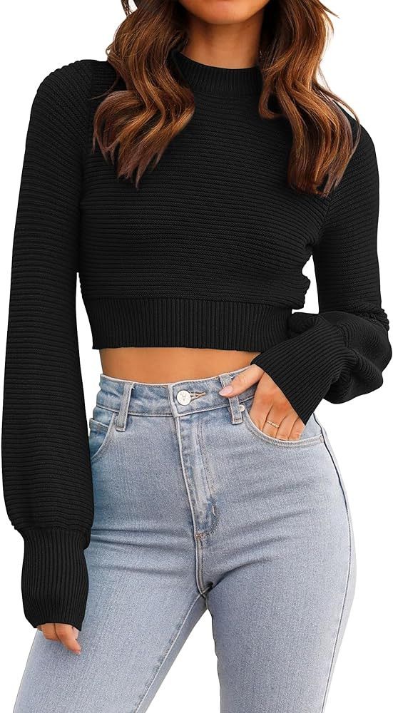 ZESICA Women's Fall Mock Neck Cropped Sweater 2023 Long Sleeve Soft Ribbed Knit Pullover Jumper T... | Amazon (US)