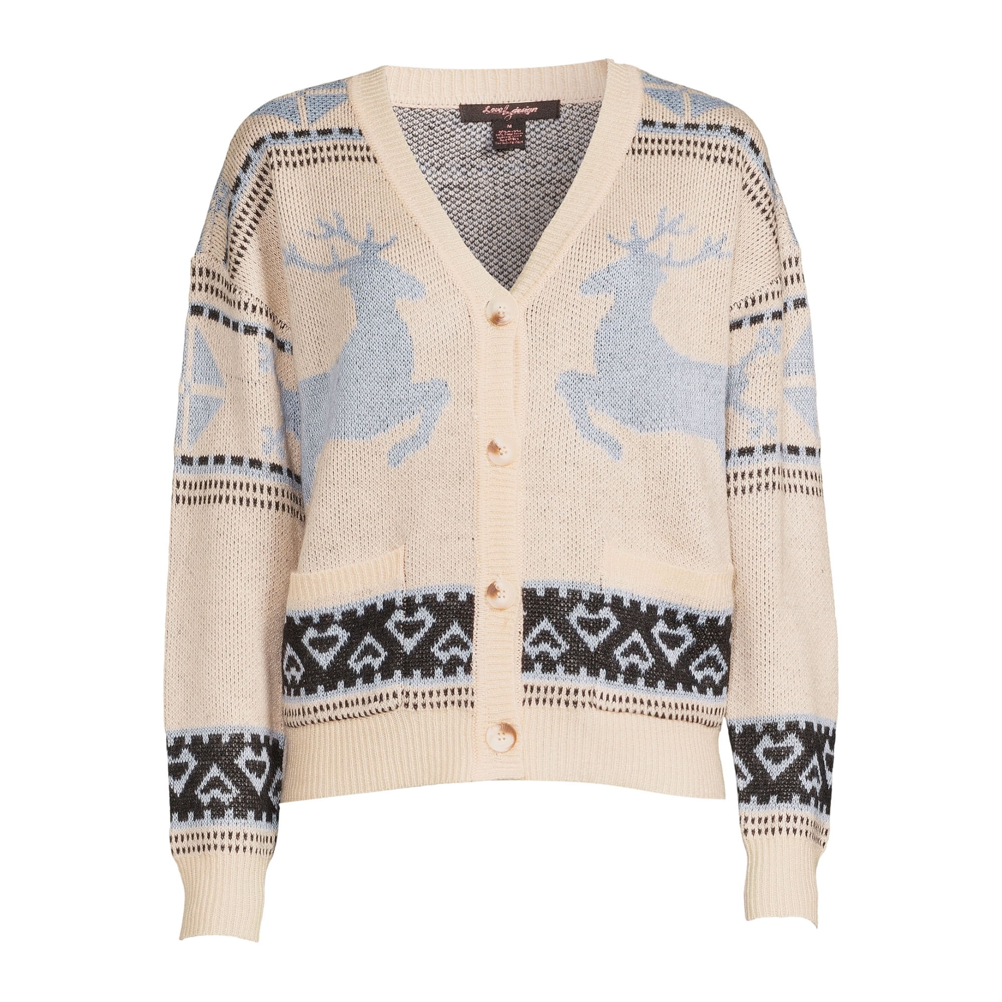 Love by Design Women's Juniors Deer Fair Isle Holiday Cardigan Sweater | Walmart (US)