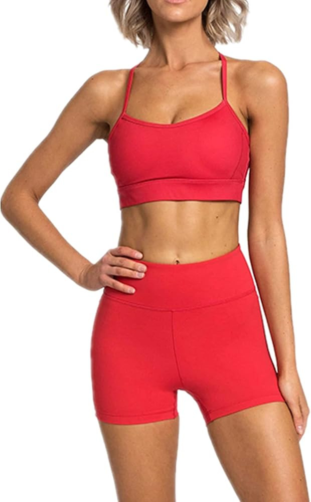 IDOPIP Women Yoga Outfits 2 Piece Workout Sets High Waist Running Biker Shorts with Adjustable Sp... | Amazon (UK)