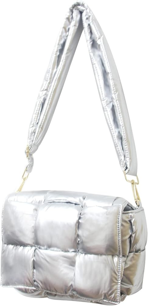 Puffer shoulder bag Nylon padded woven handbag designer crossbody dupes women down purse | Amazon (US)