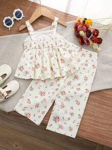 Cozy Pixies Baby Girl Floral Print Camisole And Elastic Waist Pants 2 Pieces Set | SHEIN