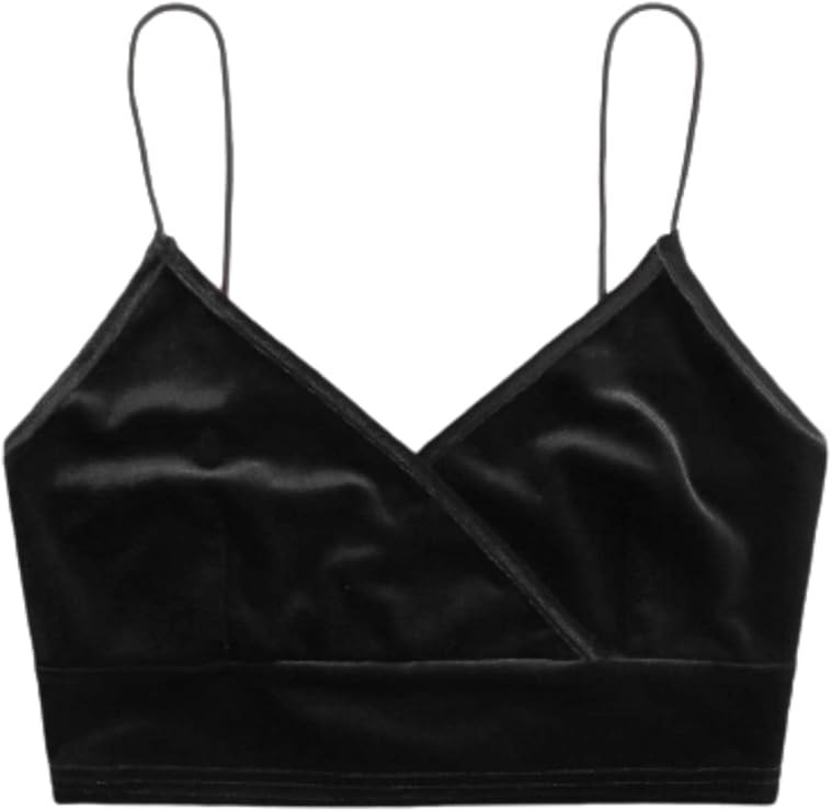 Floerns Women's Spaghetti Strap Wrap V Neck Velvet Camisoles Crop Tops | Amazon (US)