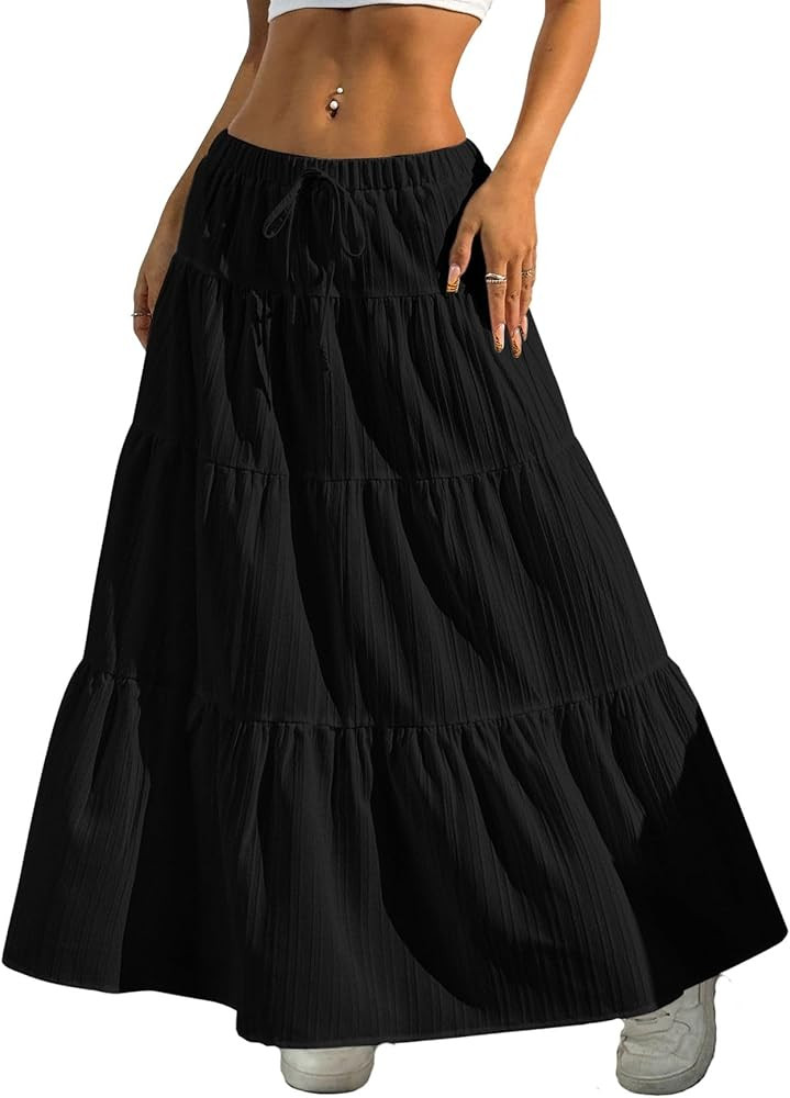 Verdusa Women's Long Maxi Skirt 2026 Boho Flowy Flared Ruffle Skirts Beach Vacation Spring Going ... | Amazon (US)