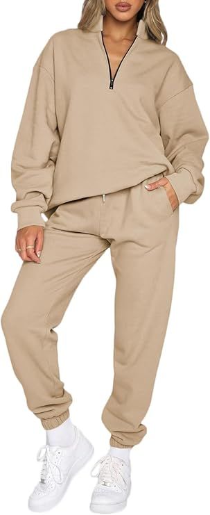 Aleumdr Women 2 Piece Outfits Sweatsuit Oversized Half Zip Pullover Long Sleeve Sweatshirt Jogger... | Amazon (US)