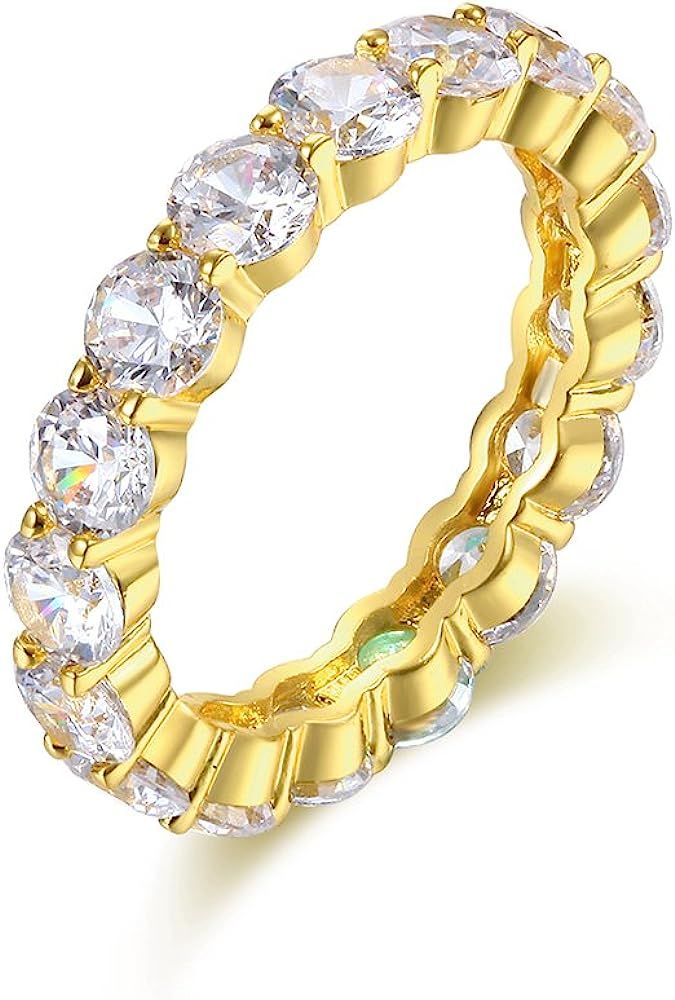 YOGEME 18K Gold Plated 4mm Round Stones Eternity Bands for Women.R0399 | Amazon (US)