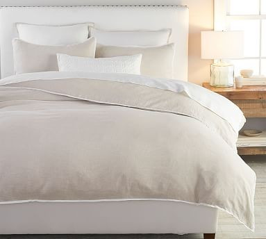 Belgian Flax Linen Contrast Flange Duvet Cover | Pottery Barn (US)