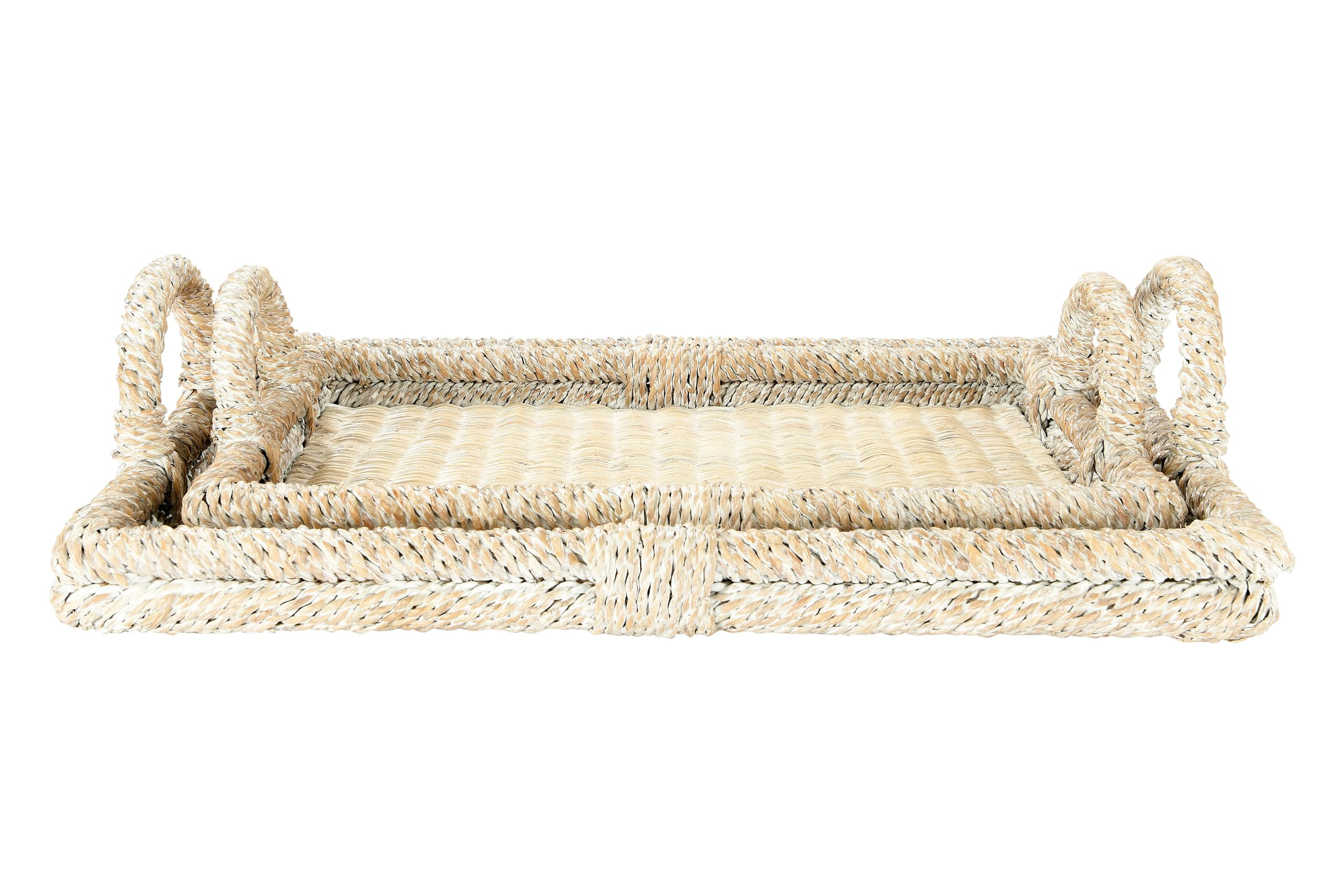 Creative Co-Op Decorative Rattan Trays with Handles & Whitewashed Finish (Set of 2 Sizes) | Amazon (US)