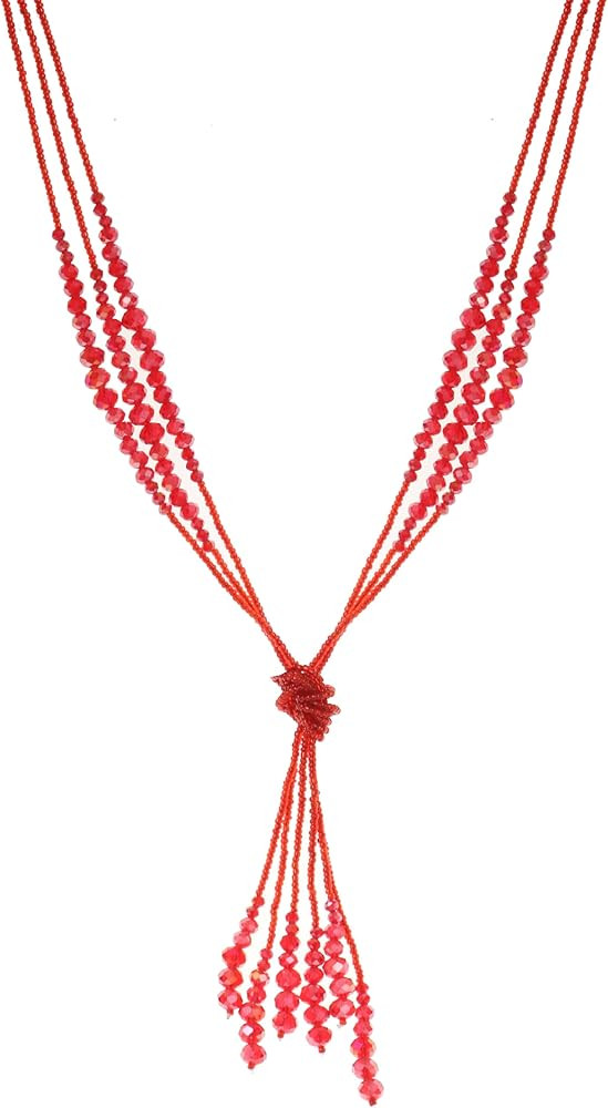 Long Chic Tassel Pendant Y Necklace Crystal Beads Lariat Knot Strand Necklace Sweater Chain Jewel... | Amazon (US)
