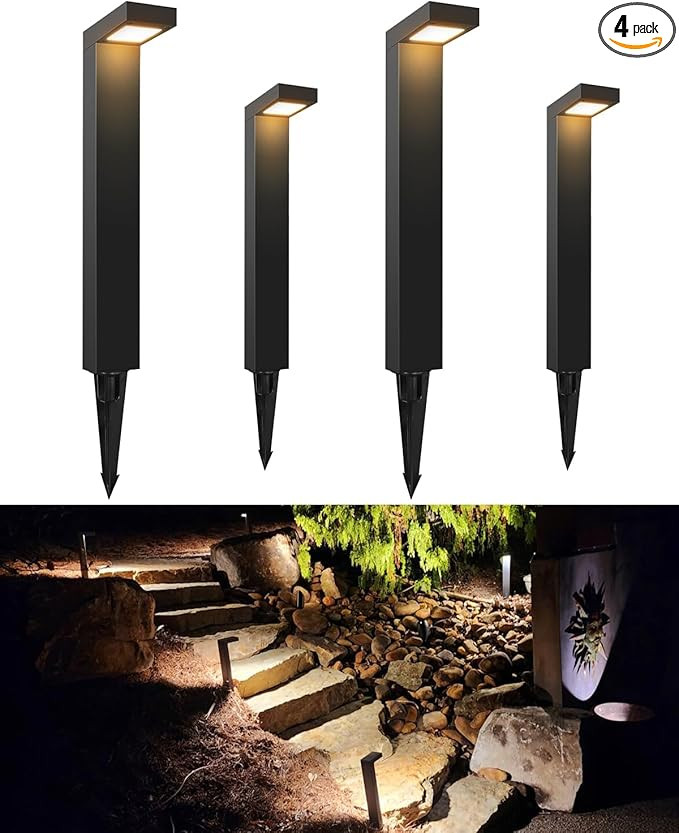 4-Pack Low Voltage Landscape Lighting, Pathway Lights, 3W 9-15V AC/DC Wired Outdoor LED Landscape... | Amazon (US)