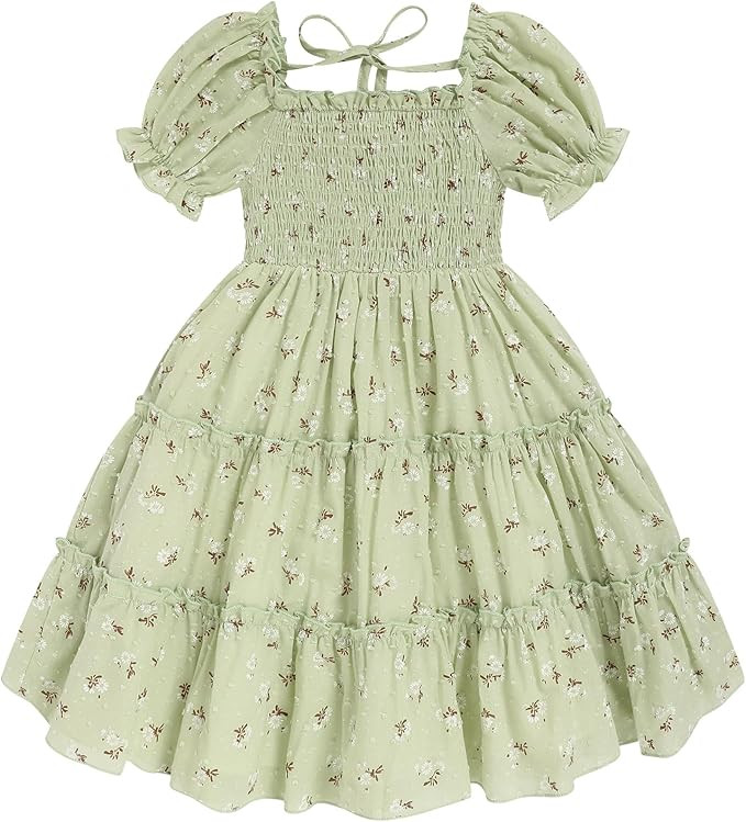 Toddler Girl Dress Short Sleeve Kids Floral Smocked Square Neck Beach Sundress | Summer Fashion D... | Amazon (US)