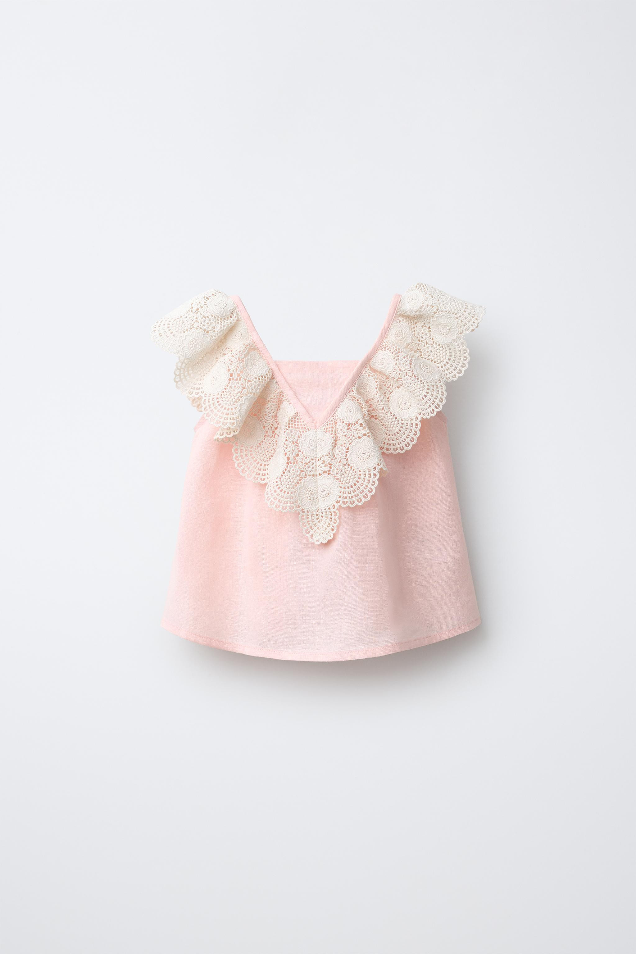 LACE TRIM 100% LINEN BLOUSE | Zara US