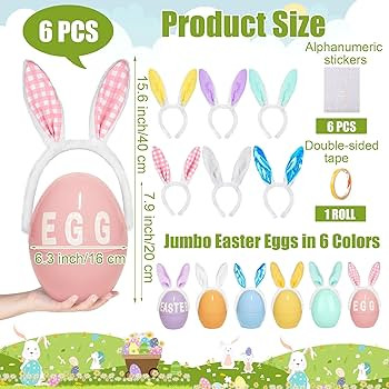Fovths 6 Pack Giant Easter Egg 8 Inch Plastic Fillable Jumbo Eggs with Bunny Ear Handles Large Ea... | Amazon (US)