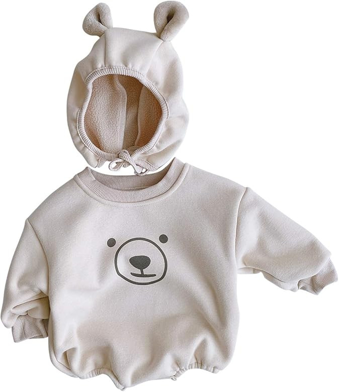 famuka Baby Boy/Girl Sweatshirt Romper Long Sleeve Bear Bodysuit | Amazon (US)