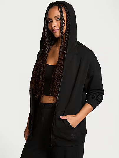 Brushed Modal Fleece Full-Zip Hoodie, Black, S - Women's Hoodies & Sweatshirts - Victoria's Secret | Victoria's Secret (US / CA )