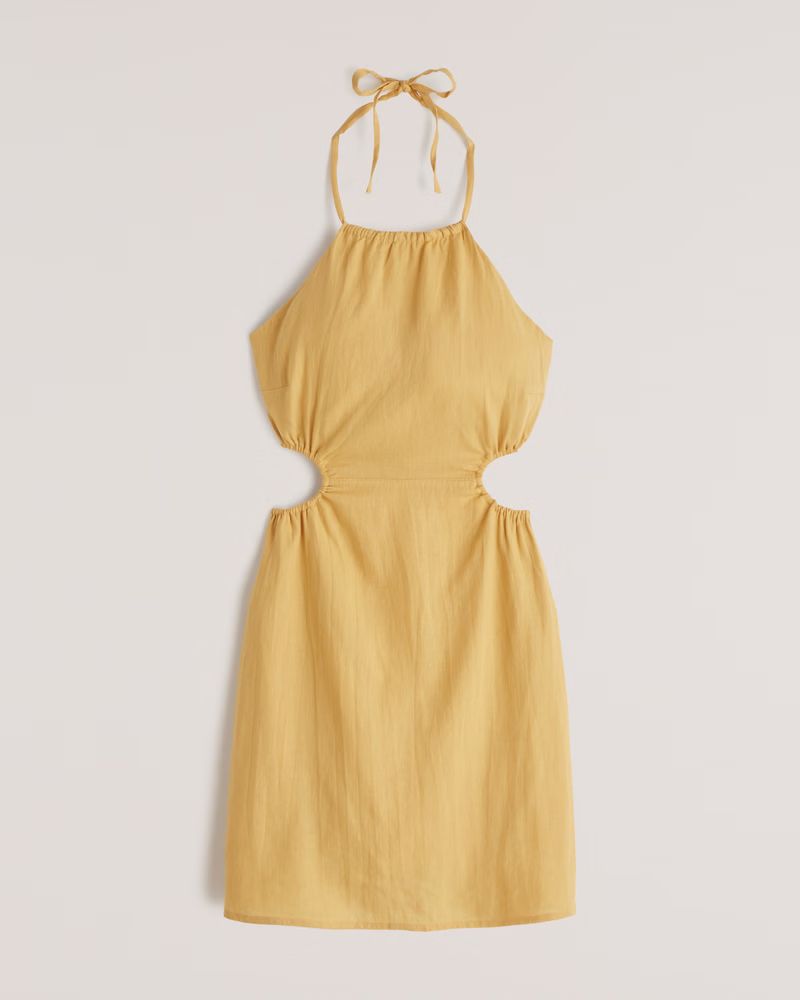 Halter Cutout Linen Mini Dress | Abercrombie & Fitch (US)