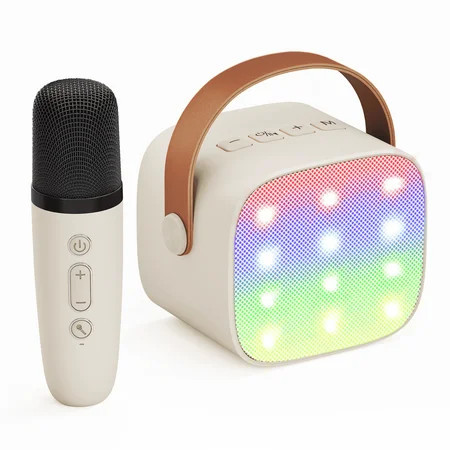 Bonaok Mini Karaoke Machine for Kids, Christmas Portable Speaker with Wireless Microphone for Singing, Gift for 4-12+ Years Old Girls, Beige | Walmart (US)