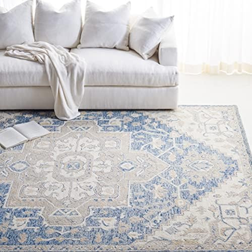 SAFAVIEH Area Rug 8x10 - Micro-Loop Collection - Large - Blue & Ivory, Handmade Wool, Shabby Chic... | Amazon (US)