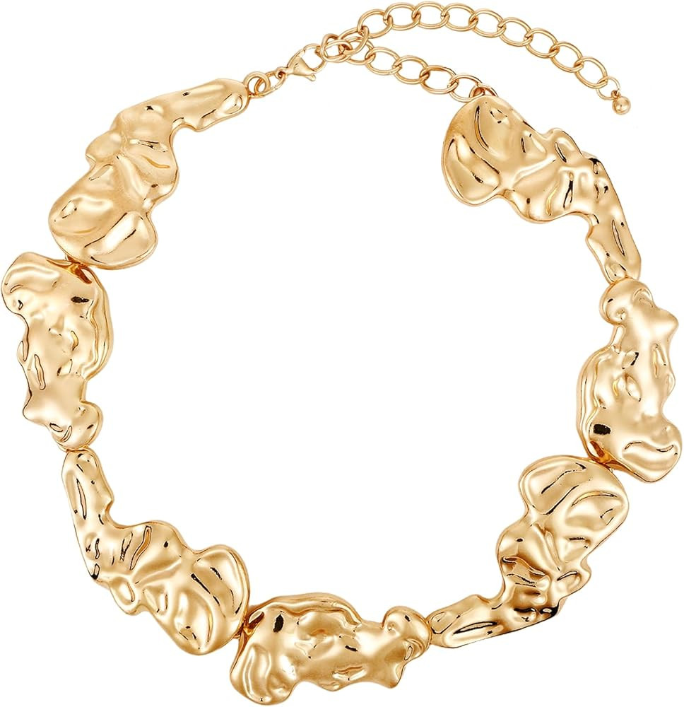 Gold Chunky Necklace for Women, Irregular Design Choker Necklace, Punk Style, 14 Inches, Gold Zin... | Amazon (US)