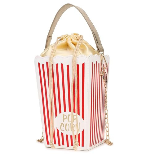 ENJOININ Fashion Red Stripe Cute Popcorn Box Purse Crossbody Shoulder Bag Women Novelty Handbag Chain Purse Casual Bucket Tote Bag | Amazon (US)