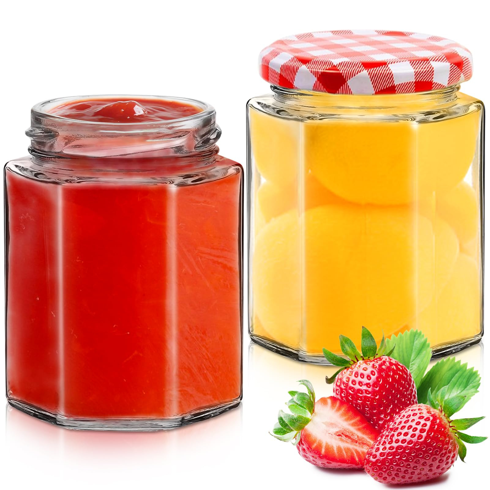Hexagonal Glass Jam Jars with Red Gingham Lid - 280ml/9oz Airtight Containers for Pickling, Chutn... | Amazon (US)