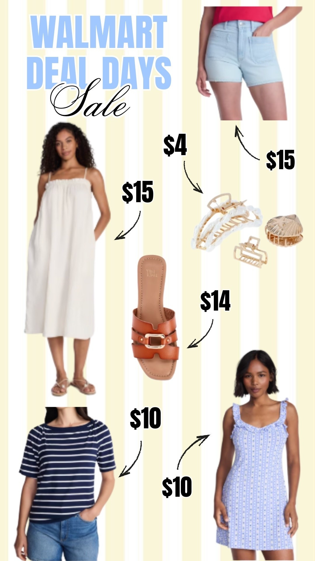 Walmart Deal Days and nothing on this slide is over $15 👏 White linen midi, denim shorts, buckle sandals, a stripe tee, blue ruffle mini — all linked on LTK!

#LTKSaleAlert #LTKootd #LTKSeasonal