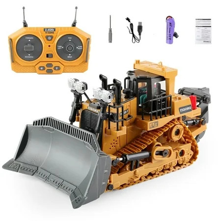 9-Channel Metal RC Bulldozer,Construction Remote Control Play Toys with Lights and Sound, Track Type Tractor Toy for Boys, Kids Birthday Gift | Walmart (US)