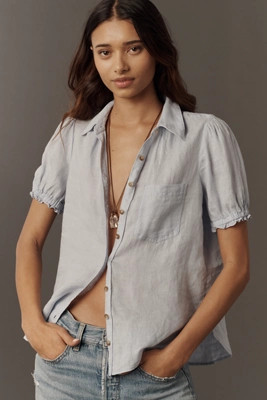 Aly 100% European Linen Puff-Sleeve Blouse | Anthropologie (US)