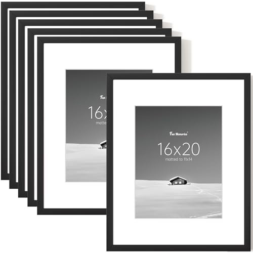 Fun Memories 16x20 Picture Frame Set of 6, Display Pictures 11x14 with Mat or 16x20 Without Mat, 16 x 20 Poster Frame for Wall Hanging Horizontally and Vertically, Black | Amazon (US)