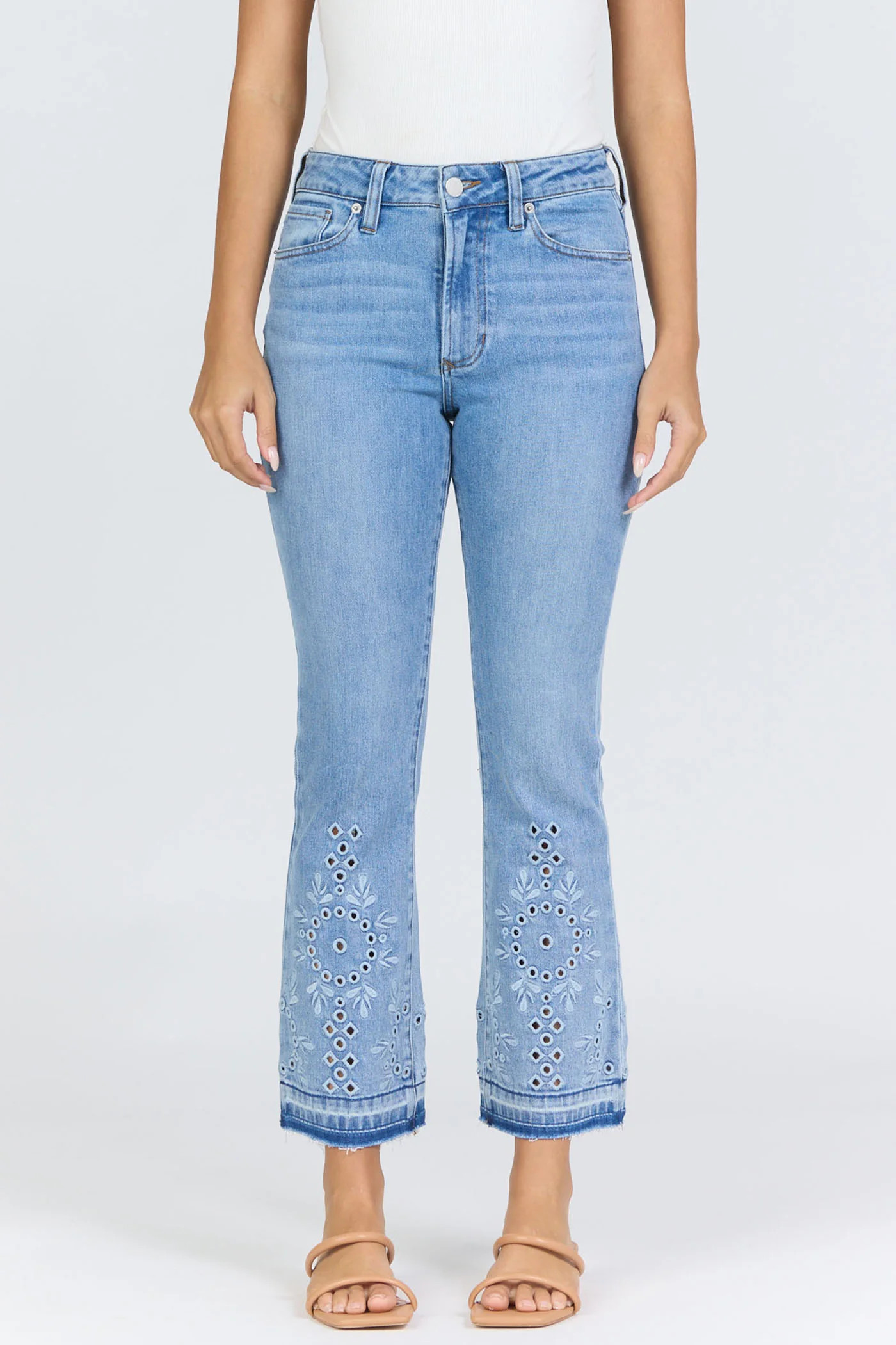 Jeanne Mid Rise Raw Hem Flare Leg Cropped Jeans Blume | Dear John Denim