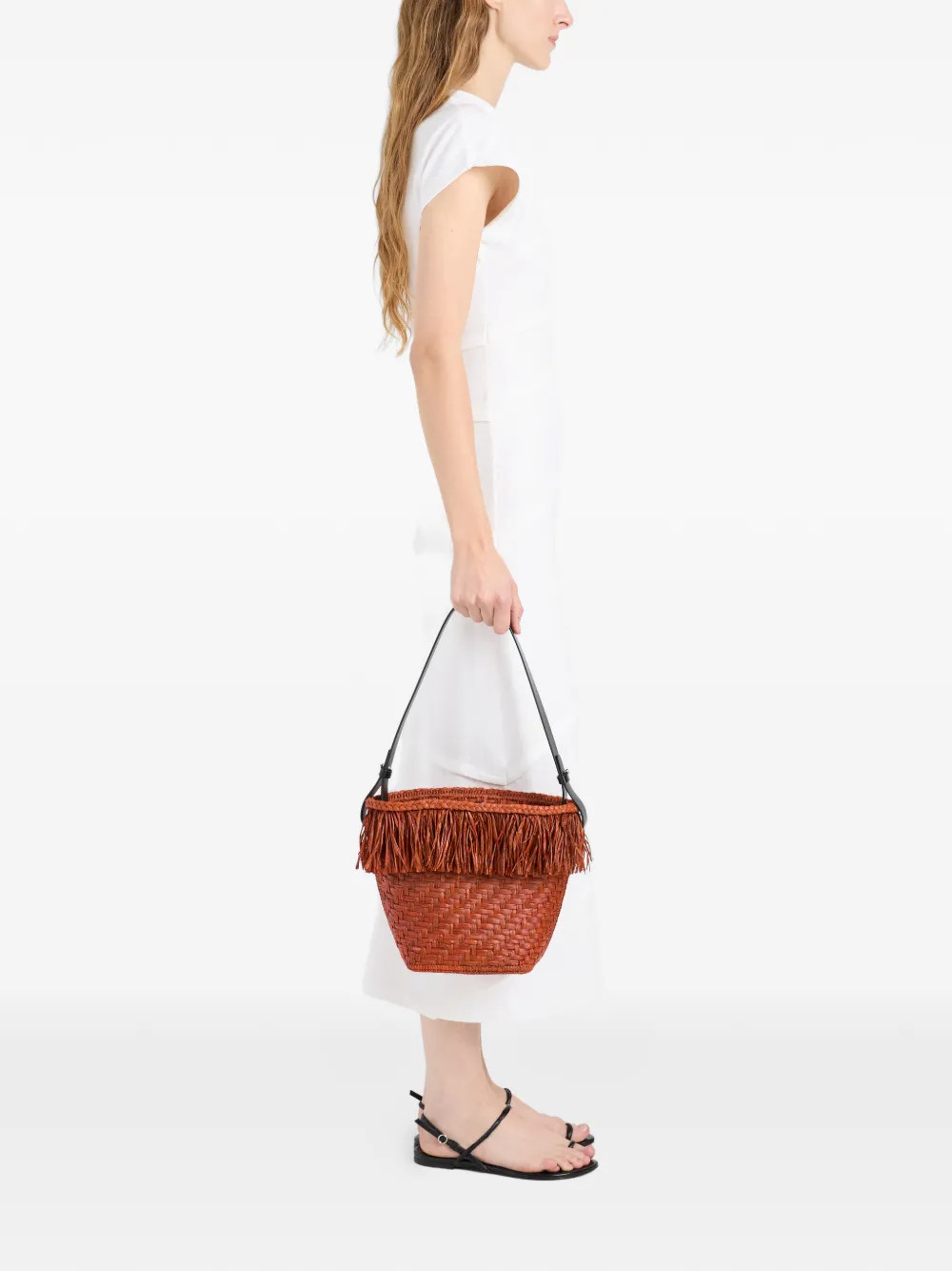 Proenza Schouler fringe-trim raffia bucket bag - Orange | Farfetch Global